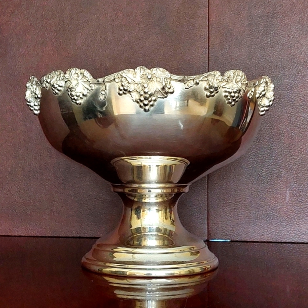 1883 American Victorian Silver Plated Grapevine Pedestal Base Punch Bowl
